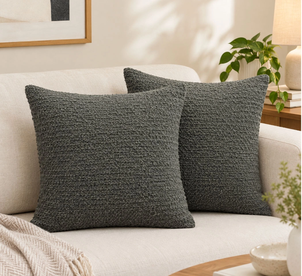 Textured Woven Cotton Accent Cushion Cover - 20x20 Charcoal Grey Pack of 2